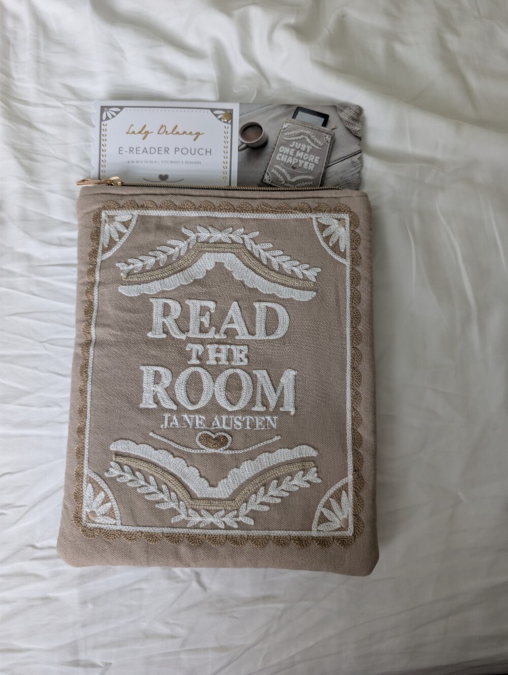 NWT Taupe E-Reader Pouch Or Book Sleeve 'Read the Room Jane Austen'